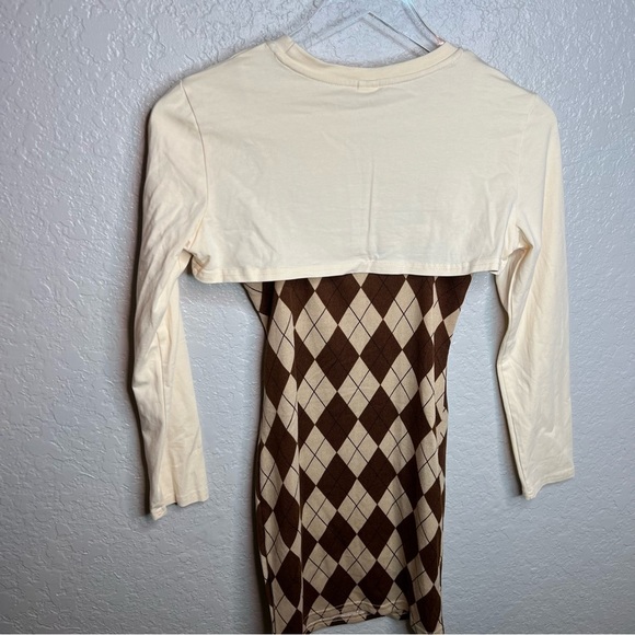 Shein Brown/Cream Quilted Dress W/Sweater Overlay - Picture 6 of 6